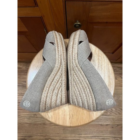 Tory Burch Metallic Silver Shimmer Canvas Espadrille Wedge Sz 9 - Picture 6 of 9